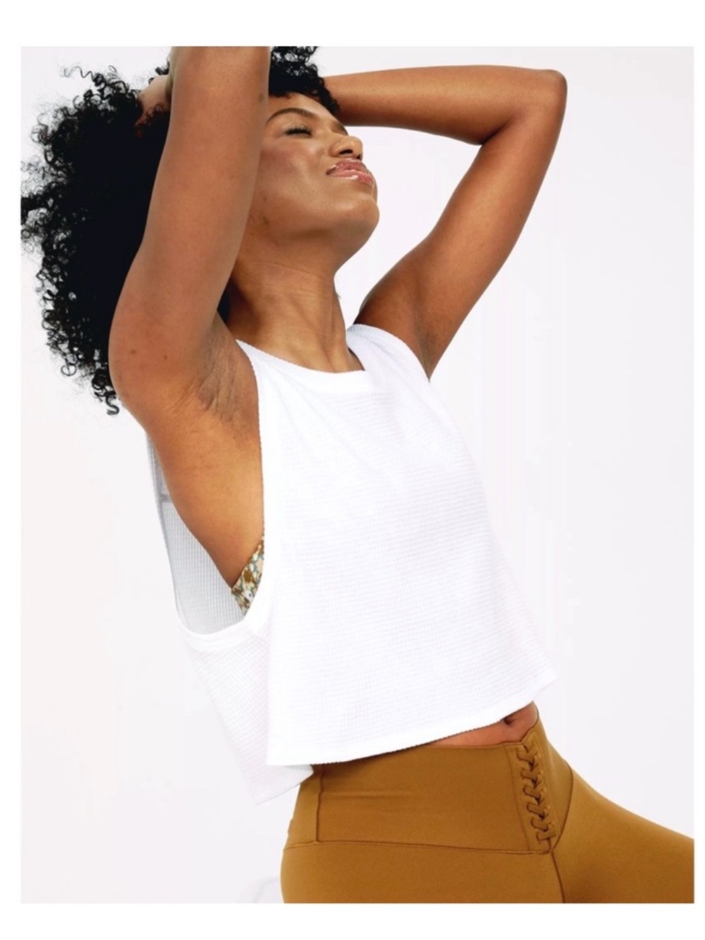 aerie White Waffle Knit Cropped Tank